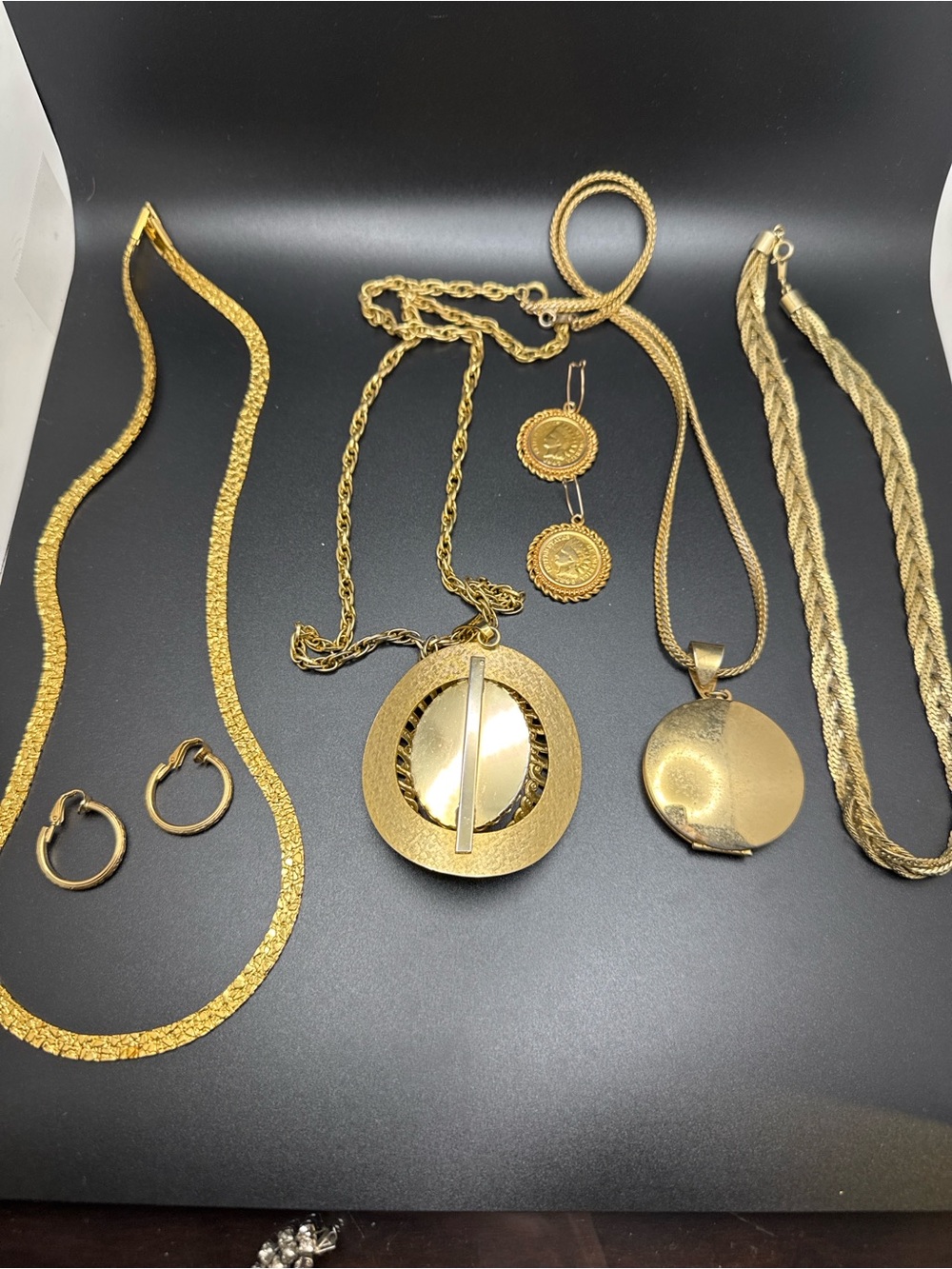 Gold-Tone Women's Medallion Necklace and Earring Set